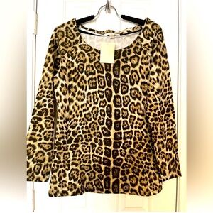 🌸 NWT Boston Proper Womens M Animal Print Long Sleeve French Terry Boatneck Top